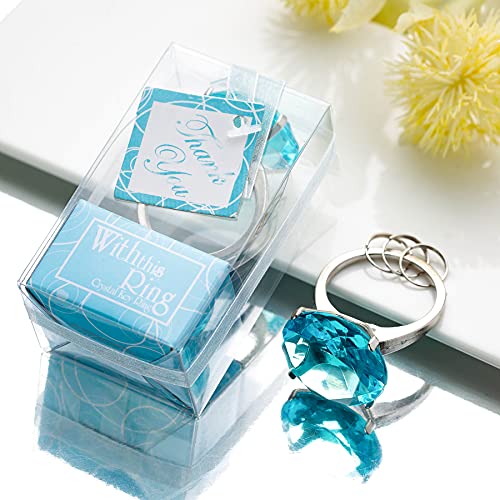 32PCS Diamond Ring Keychains for Wedding Favors Gifts Bridal Shower Gifts,Decorations and Souvenirs for Guests (blue)