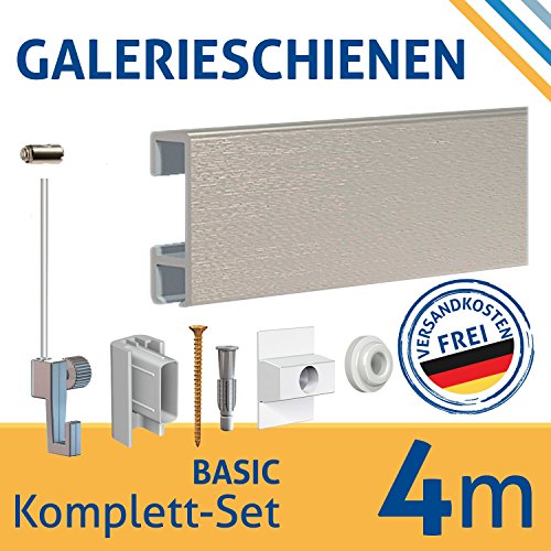 Set di guide per appendere quadri, lunghezza 4 metri ed estensibili, per personalizzare la tua parete, ganci inclusi, argento, 4 m