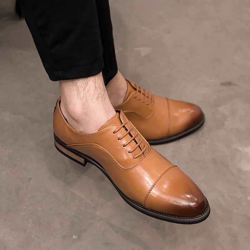 Men's Dress Cap Toe Leather Shoes Brogue Formal Wear Low Top Shoes Men's Business Derby Wingtip Lace Up Breathable Non-Slip Rubber Soft Sole Shoes3