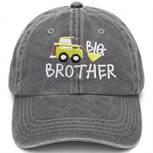 Kids Embroidered Baseball Cap Big Brother Sister Excavator Shark Hats Vintage Cotton Hats for Boys Girls Age 3-8