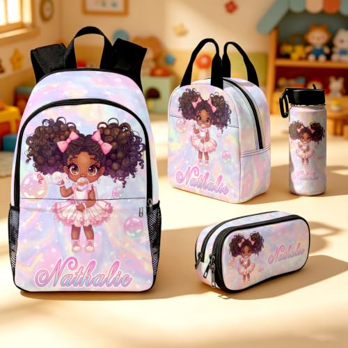 Image of Custom Backpacks for Girls Kids Personalized Backpack Set Back to School | Kid Customized Toddler Girl Backpack with Lunch Bag Book Bag Kindergarten Prek Preschool Daypack Birthday Gifts Little Girl