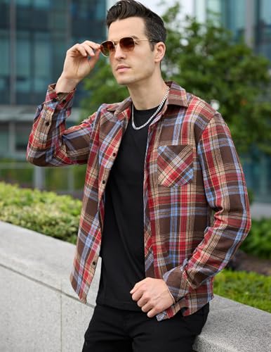 COOFANDY Men's Flannel Plaid Shirts Long Sleeve Button Down Shirts Casual Fall Shirt Jacket3