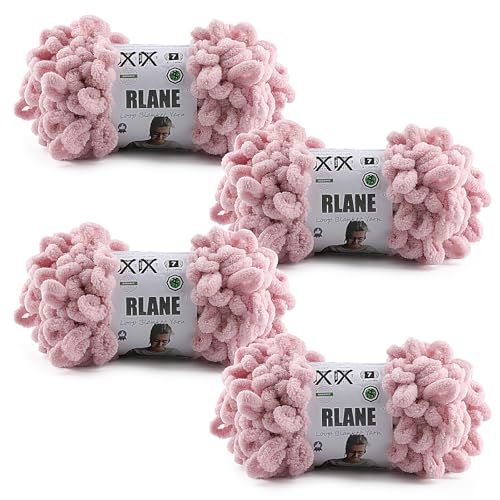 Image of Loop Yarn for Finger Knitting Soft - Chunky Yarn for Hand Knitting - 4 Pack of 180 G /6.4 Oz - #7 Jumbo - 18 Yards - Chenille Blanket Yarn for Crocheting Blankets Amigurumi (4, Pink)