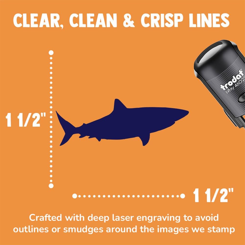 Shark Solid Self-Inking Rubber Stamp Ink Stamper for Stamping Crafting Planners - 1-1/2 Inch Large - Blue Ink
