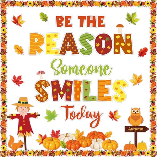 Image of Fall Bulletin Board Decoration Set Autumn Classroom Decoration Be The Reason Someone Smile Today Bulletin Board Maple Leaves Pumpkin Cutouts for Thanksgiving Home School Chalkboard Door Wall Decor