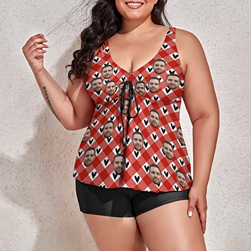Custom Plus Size Swimsuits for Women Modest Tankini Bathing Suits, Face Personalized Two Piece Swimsuit Tummy Control4