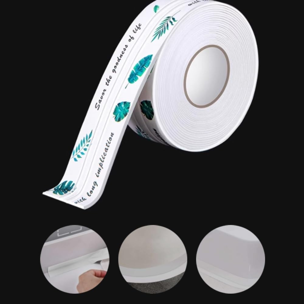 YUEKOPOU Self Adhesive Caulk Tape PVC 10.5ft Multicolor(White Leaves)