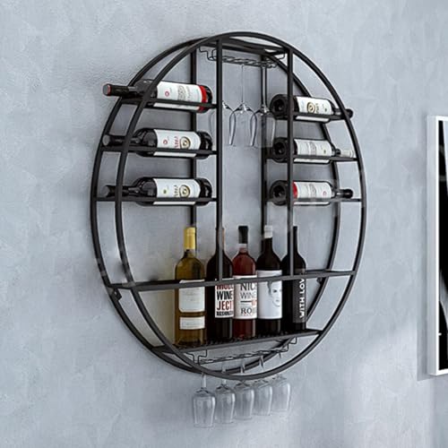 Étagère à verres à vin suspendue en métal forgé, design industriel rond