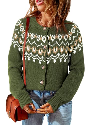 Dokotoo Womens Cardigans Casual Long Sleeve Chunky Knit Fall Winter Button Down Fair Isle Cardigan Sweaters