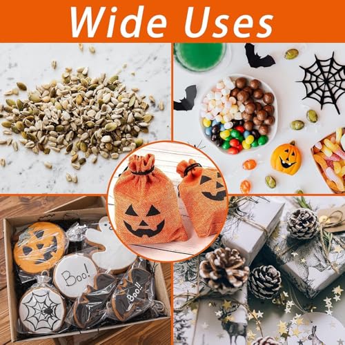 10 قطع من اكياس هدايا خيش اليقطين للهالوين مع رباط، اكياس هدايا خيش اليقطين برباط سحب من وينفر، اكياس حلوى من الكتان الجوت للهالوين، لوازم هدايا الحفلات (برتقالي)