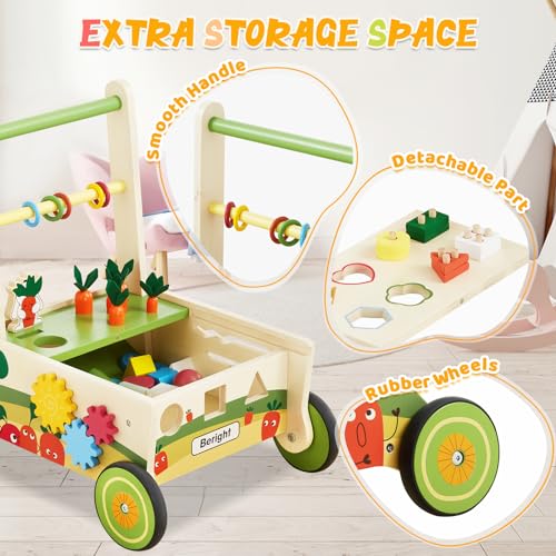 Beright Wooden Baby Walker Push and Pull Learning Activity Walker Kids’ Activity Toy Multiple Activities Center Develops Motor Skills & Stimulates Creativity(Green) - Thumbnail 5