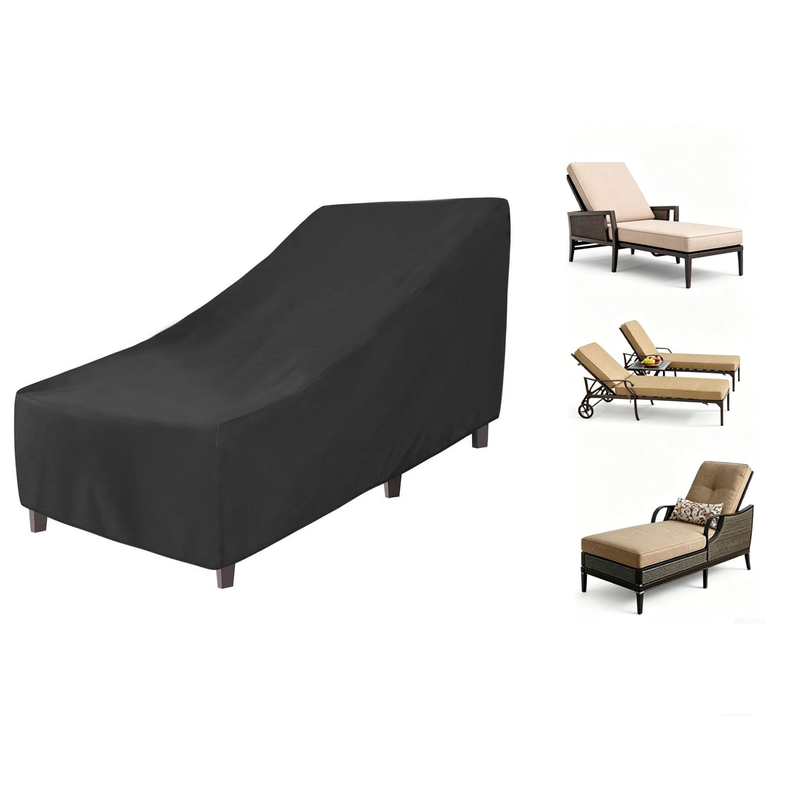 Reclining Chair Cover,Garden Sunbed Cover,210D Oxford Heavy-Duty Garden Lounger Covers Waterproof Anti-UV Dustproof Patio Protection Rattan Lounger(Size:208x76x41/79cm,Color:Black-210D)