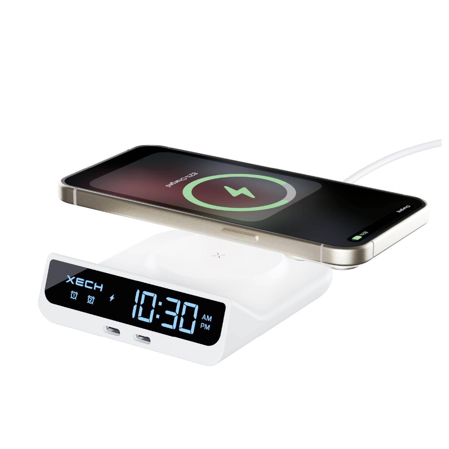 Xech Digital Alarm Clock for Heavy Sleepers | 15W Fast Wireless Charger & Dual USB-C Ports | Type-C Input | Special Birthday Gift for Girlfriend, Husband, Wife, Boyfriend | Made in India (Quest Neo)