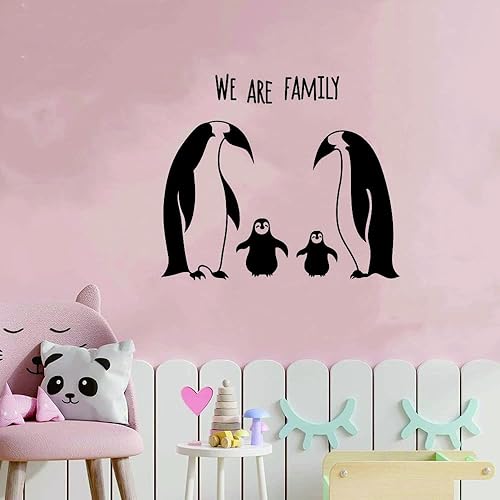 Miniatura 5 de Calcomanía de pared de la familia de pingüinos, adorable calcomanía extraíble para dormitorio de niños, guardería o sala de juegos, diseño colorido