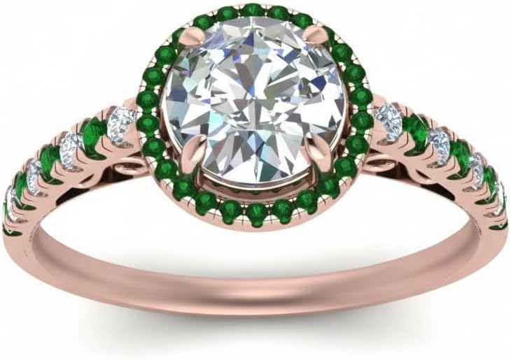 Choose Your Gemstone Pave Halo Vintage Engagement Ring Rose Gold Plated Round Shape Stone Handmade Wedding Promise Ring Gift for Girls & Women US Size 4 to 12