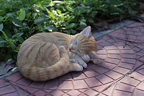 Hi-Line Gift Ltd Lying Cat Sleeping Tabby Statue, Orange #TOP2