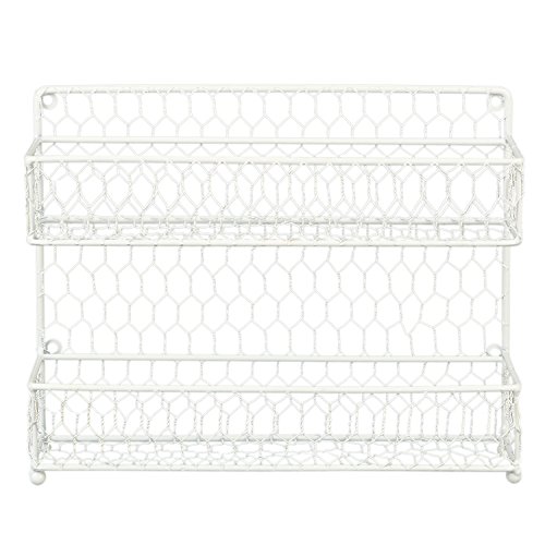 Mygift® Farmhouse Style Metal Wire Spice Rack - Wall Mount Or Kitchen Countertop 2-Tier Seasoning Jar Storage Organizer, White #TOP1