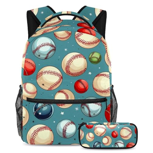 Sac à dos grande capacité motif baseball avec trousse scolaire