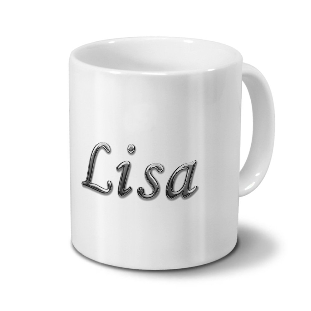 Personalisiert Tasse Mit Namen Lisa – Chrom-Schriftzug, 325 Ml, Spülmaschinenfest