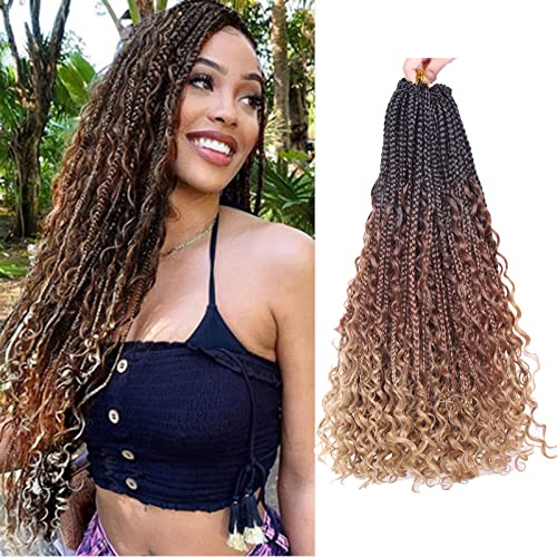 WoWCFyyds 8 stuks gehaakte vlechten haar krullend 45 cm godinne box, Bohemian hippie vlechtenextensions met krullende uiteinden, synthetische haarextensions voor vlechten (1B/30'
