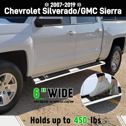 Pz CV-SB-W059 6 Inch Crew Cab Running Boards For 2007-2018 Chevy Silverado/Gmc Sierra 1500, 2007-2019 For 2500Hd 3500Hd Mirror Stainless Steel Side Steps Rails Nerf Bars thumb #6
