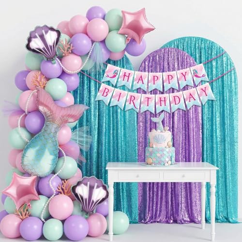 Image of Party Propz Mermaid Theme Happy Birthday Decoration Kit - 38 Pcs, Mermaid Theme Balloons for Birthday, Bday Decoration Items with Foil Balloons, Birthday Decoration Kit for Girls (Cardstock)