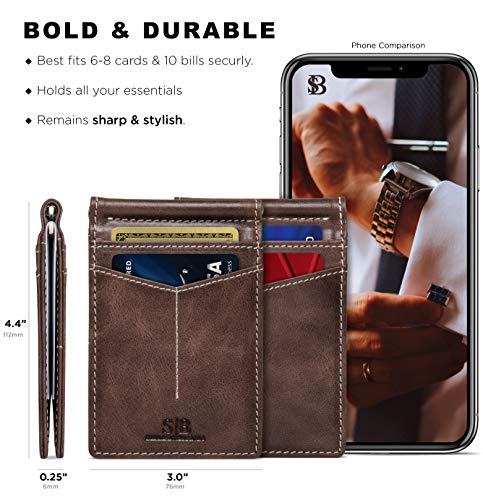 Image of SERMAN BRANDS RFID Blocking Wallet Slim Bifold - Genuine Leather Minimalist Front Pocket Wallets for Men with Money Clip Gift