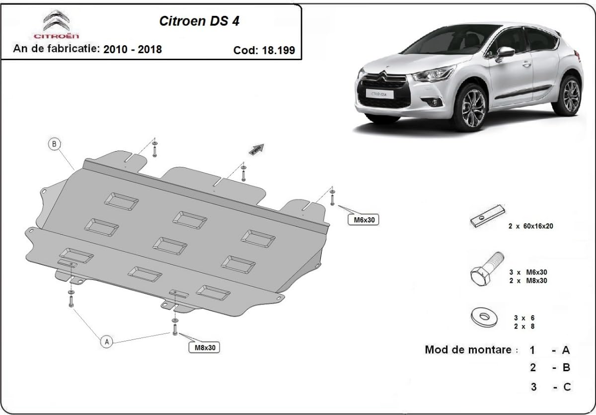 Protezione sottoscocca motore in acciaio compatibile con Citroën DS4 (2010-2018)