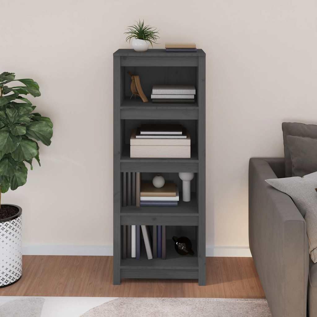 Libreria in pino massiccio, 80 x 35 x 154 cm, grigio, 4 ripiani