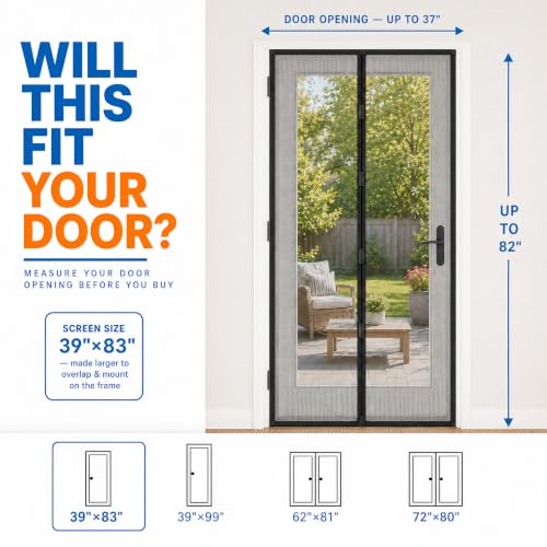 Image of Magnetic Closure Screen Door for 39 inchx83 inch French Door Sliding Door Pet and Dog Friendly, Durable Fiberglass Mesh Double Door Screen Mesh Retractable Curtain, Keep Bugs. Mosquito Out, Fly Screen