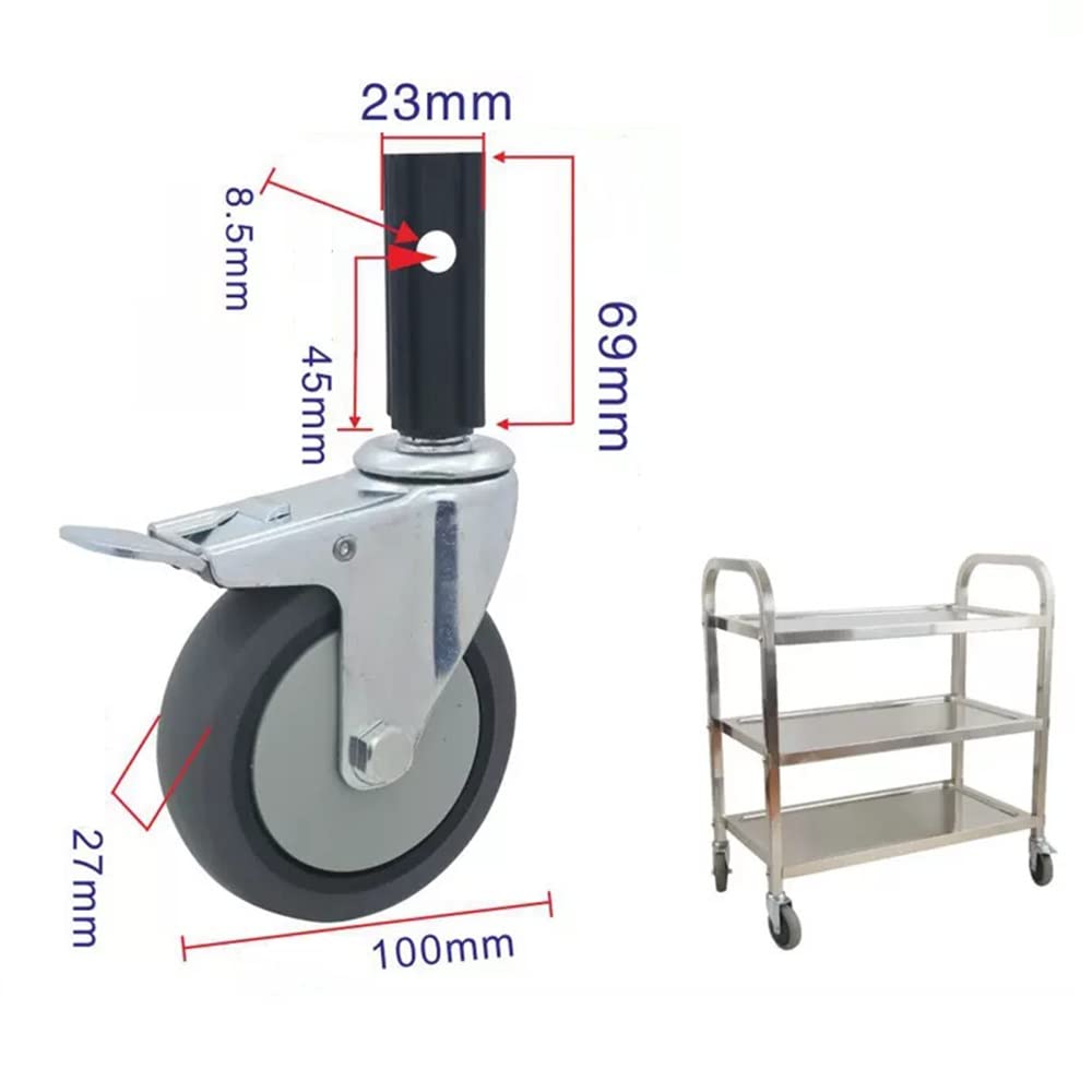 FREAZE Lenkrolle Mit Hülse, Verriegelnde Rollen Für Servierwagen Universalräder Für Küchenwagen Ersatzrollen Für Möbel-Robust Langlebig 4 Stück (Color : 2swivel+2with Brake, Size : 69mm)