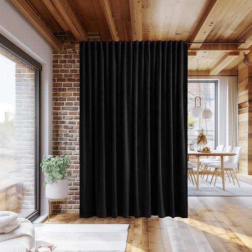 Image of Black Blackout Velvet Curtains 96 inches Long Back Tab Thermal Insulated Theater Curtains Heavy Privacy Drapes for Living Room Sliding Door Office, W100 x L96, 1 Panel