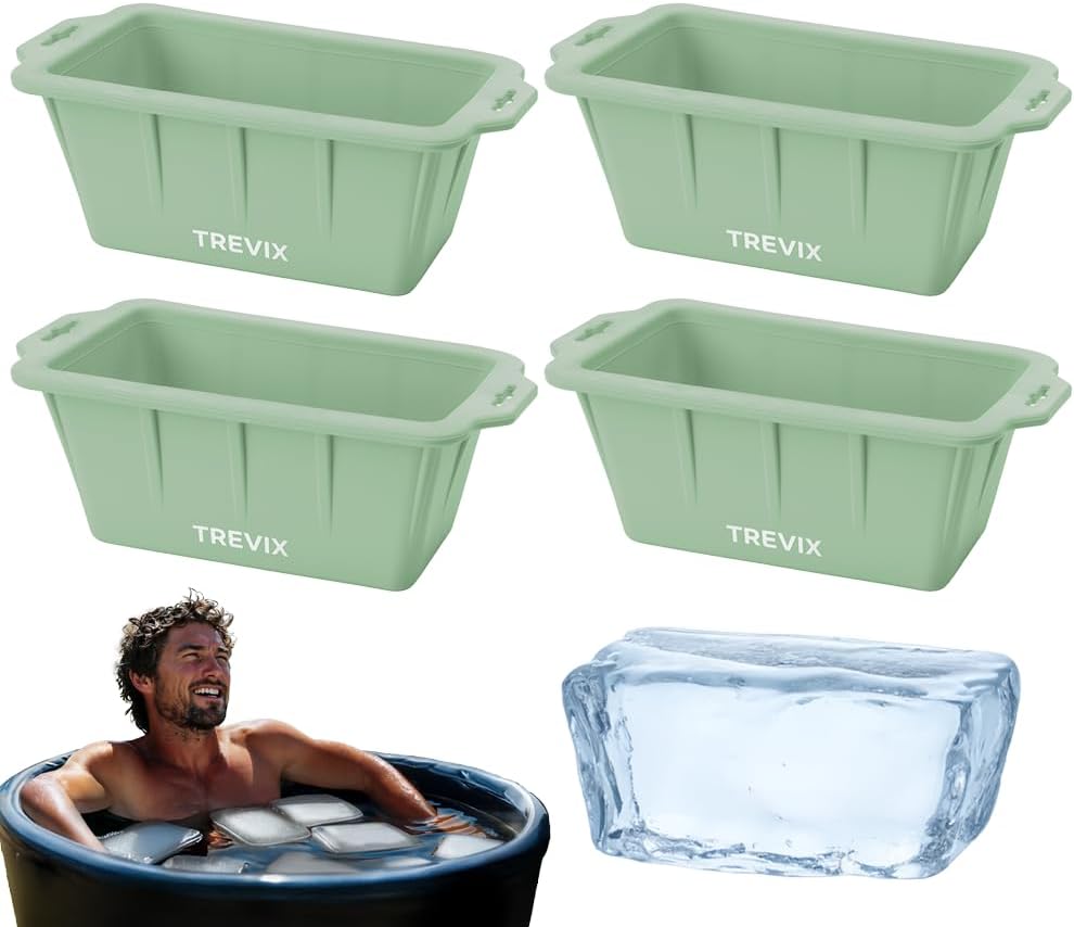 XL Ice Block Mold for Cold Plunge (4 PCS) - Can Make 18 LBS Ice Cube, Reusable Ice Cube Trays for Indoor & Outdoor (Green, 4pcs(18lbs))