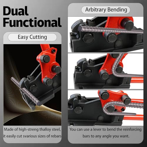 Manual Rebar Bender Cutter, Rebar Bender/Cutter 2 in 1 Metal Tool, Bending and Cutting Rebar up to 0.67 Inch, for Construction Site and Home-use