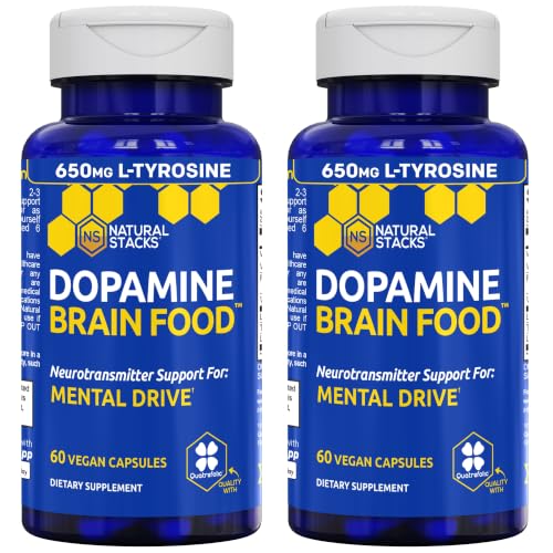 NATURAL STACKS Dopamine Brain Food - 650mg L-Tyrosine Supplement - Dopamine Supplement for Focus & Mental Drive - Supports Mental Energy - Neurotransmitter Support with B Vitamins - 120 Capsules