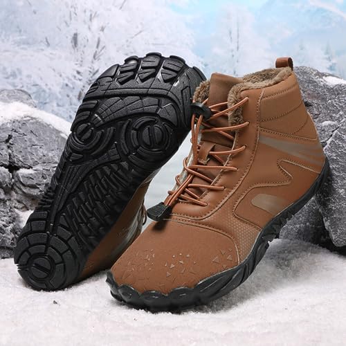 Image of Winter Footwear Barefoot Shoes Women Men Zero Drop Barefoot Hiking Boots Slip On Warm Waterproof Snow Boot Minimalist Wide Toe Ankle Booties Five Finger Hike Shoes Outdoor