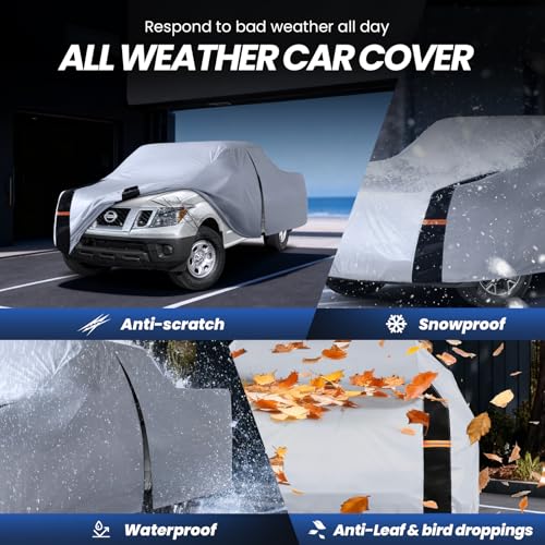 Image of Multi-Layer Nissan Frontier Truck Cover, Custom Fit Frontier 2021-2026 King /Crew Cab SB(4.6'-6.2') Car Cover Waterproof All Weather, Full Exterior Cover Rain Wind and UV Protection with Door Zipper