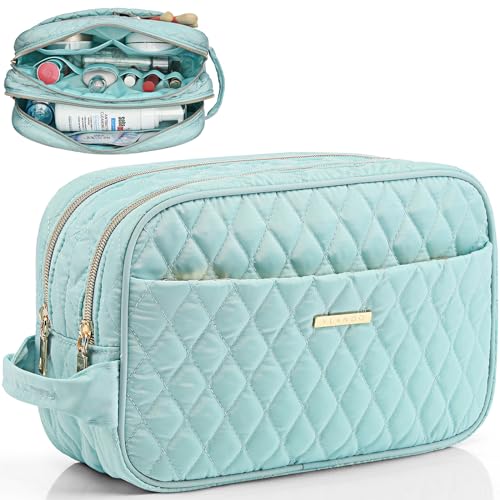 Vlando Travel Makeup Bag, Makeup Bag Organizer,Gift Ideas for Women Girls,Makeup Storgae Bag with Dividers and Handle,Gifts for Christmas,Birthday,Wedding Beige A.Beige M