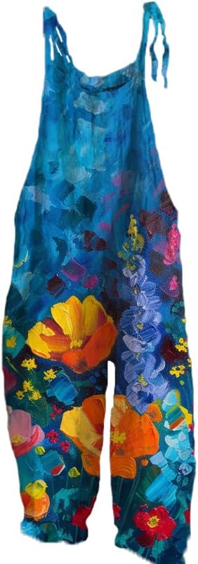 domirica Floral Printed Dungarees Rompers Jumpsuits for Women Baggy Summer Casual Plus Size Overall Jumpsuit