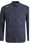  JACK & JONES Camisa para Hombre Azul con Lunares Blancos 12168947-NAVYBLAZER