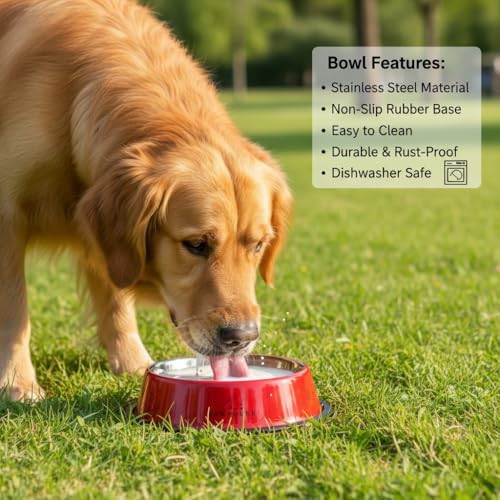 Image of Combo of Anti-Skid Feeding Bowls for Dogs, Cats & Puppy Pet Bowl Pack 2 Stainless Steel Pet Bowl (700 ml Each, Black & Red)