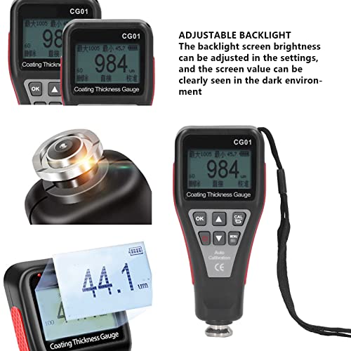 Medidor Digital de Espesor de Recubrimiento, Medidor de Película de Pintura, Detector de Espesor de Pintura Automotriz con almacenamiento de 6 conjuntos de datos, pantalla rotativa automática, advertencia de batería baja para base de hierro miniatura 4
