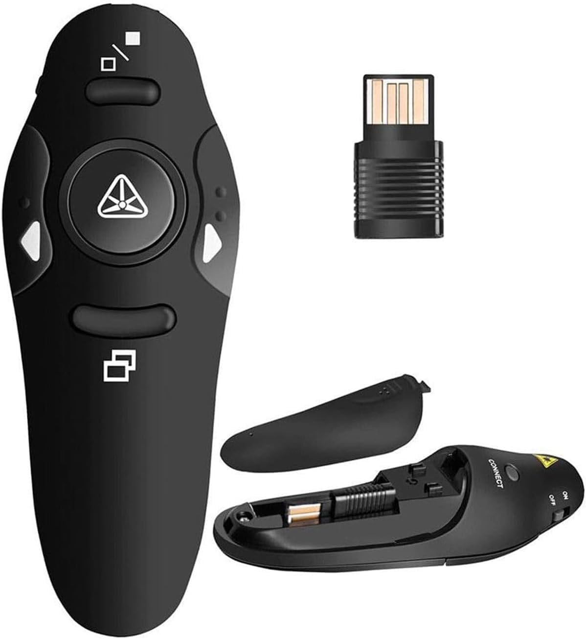 Controle Premium COM PILHA INCLUSA Apresentador Slide Laser Sem Fio, PowerPoint, Caneta Passador Slides, USB, Ideal Aula, Palestra, Reunião, Congresso, Avançador, Anatel, Preto, Plug Play