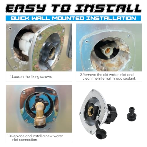 Image of RV City Water Inlet with Pressure Reducing Valve, Chrome Water Fill Inlet Replacement with a Quick Coupling & Check Valve for Rv Camper Motorhome Trailer Marine (Built-in Regulator)
