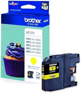 Brother LC-123Y Inkjet Cartridge, Yellow, Single Pack, High Yield, Includes 1 x Inkjet Cartridge, Brother Genuine Supplies