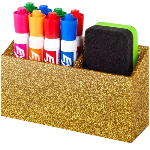 Image of BEYGORM Magnetic Dry Erase Marker Holder for Whiteboard & Refrigerator | Non-slip Acrylic Pen Holder for Classroom, Fridge Magnet, Locker Organizer Accessories, Teacher & School Supplies(Gold)