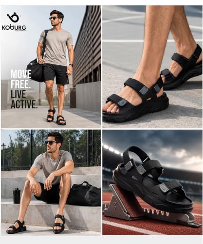Image of KOBURG Alaska Sports Sandals for Men | Thick Sole Lightweight Casual Floaters | Non-Slip Outdoor Walking Sandals with Double Straps Extra Soft Slide | EVA Sole KS-284