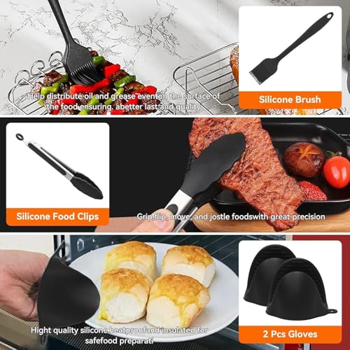 Nin.ja AF400& AF500 Air Fryer Grill kits including 2pcs Silicone AirFryer Liner, 2pcs Multipurpose Cooking Steaming Rack, 3 clips and 2 Silicone Oven Mitts Pot Holders