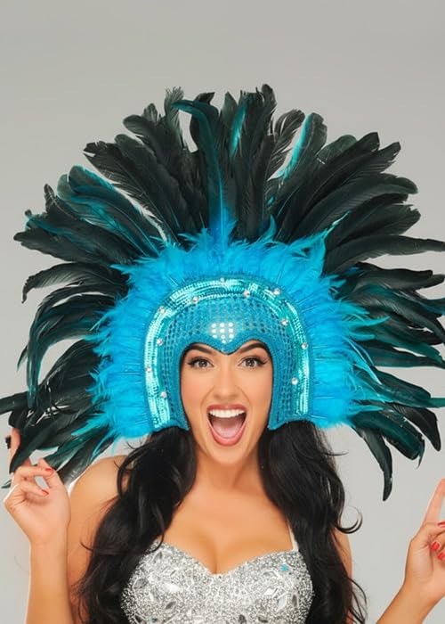 Struts Deluxe Rio Carnival Bright Turquoise Blue Showgirl Feather Headpiece