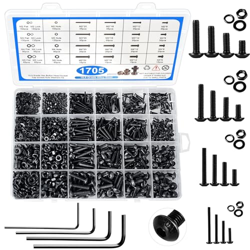 LOTANOP Metric Screws/Nuts/Washers Assortment Kit (M2-M5) – 1705pcs.
